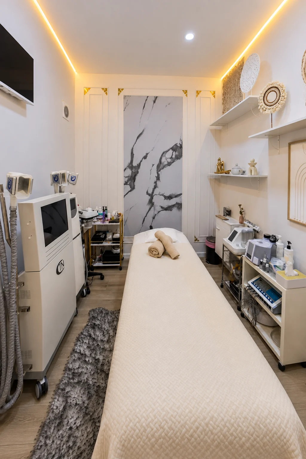 Cabine de estética real, preparada para um tratamento corporal